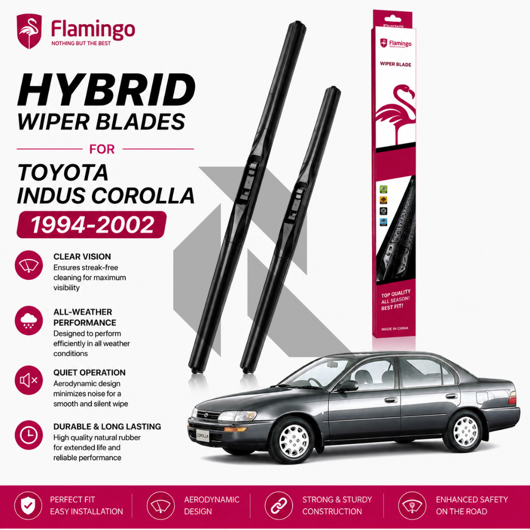 Flamingo Hybrid Wiper Blades for Toyota Indus Corolla 1994-2002 – Premium All-Weather