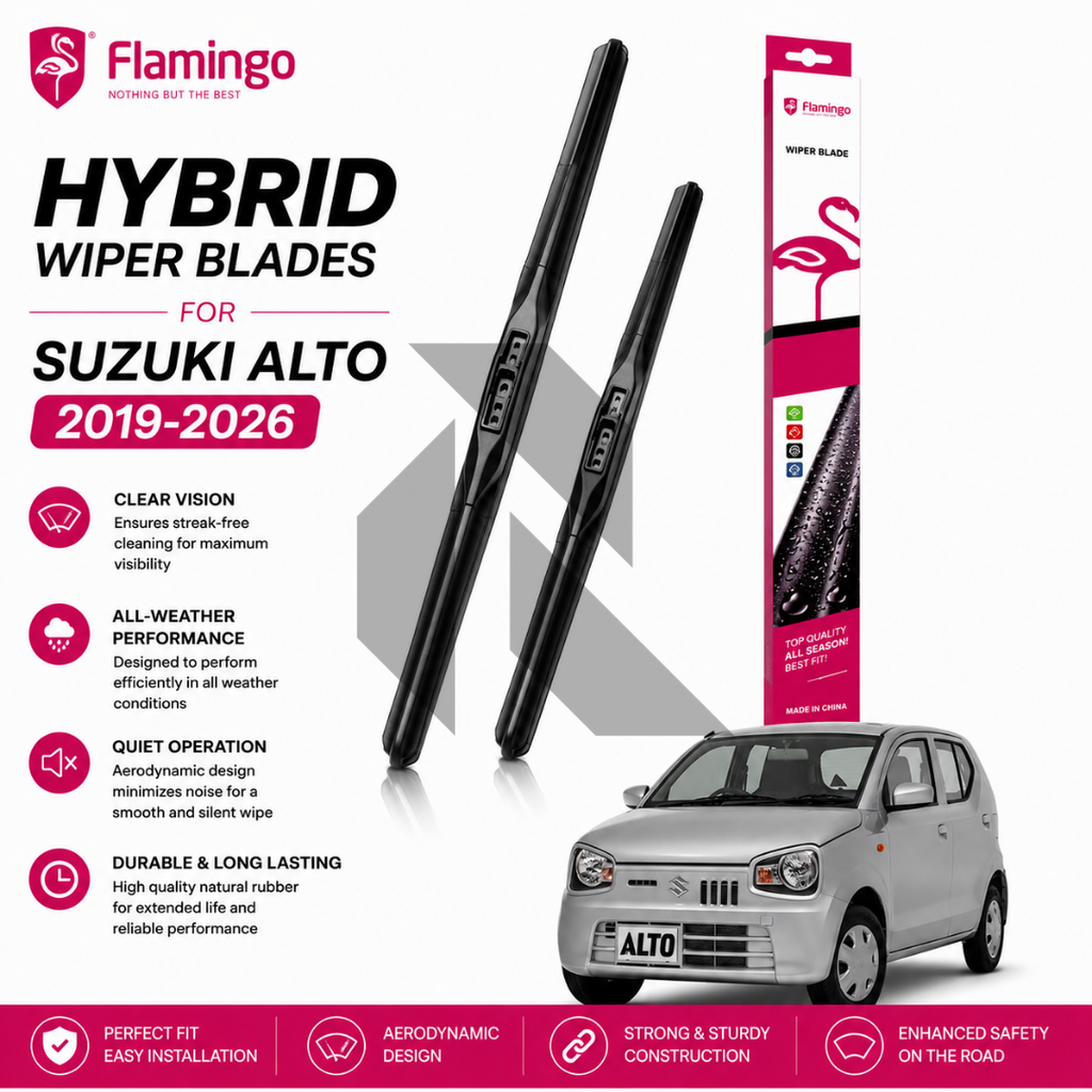 Flamingo Hybrid Wiper Blades for Suzuki Alto 2019-2026 – Premium All-Weather Windshield Wipers