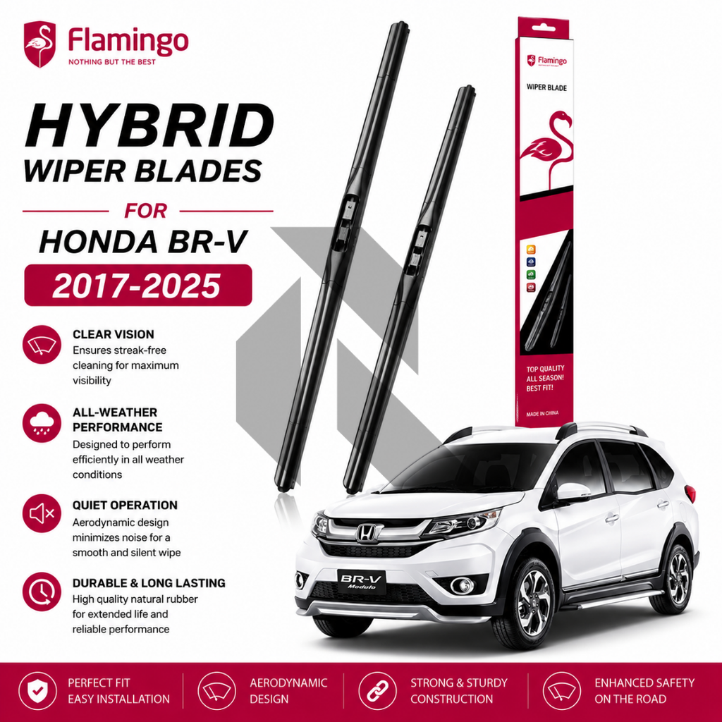 Flamingo Hybrid Wiper Blades for Honda BR-V 2017-2025 – Premium All-Weather Windshield Wipers