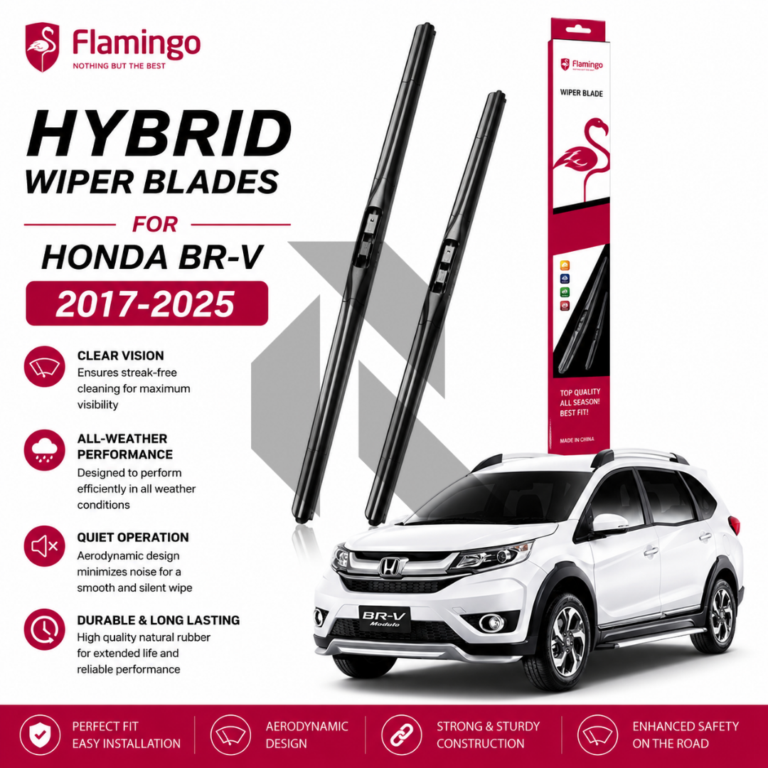 Flamingo Hybrid Wiper Blades for Honda BR-V 2017-2025 – Premium All-Weather Windshield Wipers