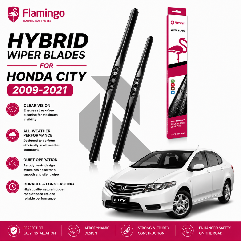 Flamingo Hybrid Wiper Blades for Honda City 2009-2021 – Premium All-Weather Windshield Wipers