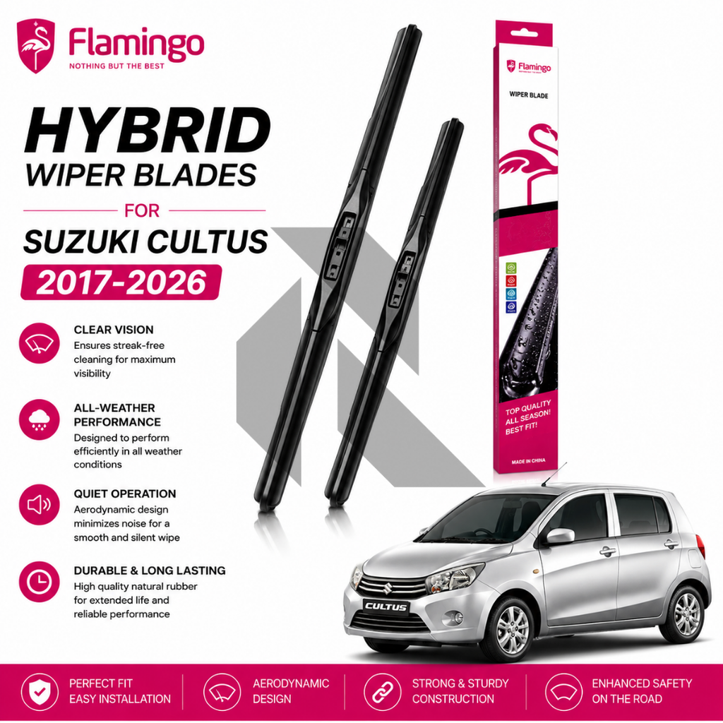 Flamingo Hybrid Wiper Blades for Suzuki Cultus 2017-2026 – Premium All-Weather Windshield Wipers