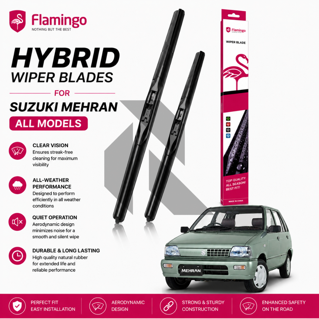 Flamingo Hybrid Wiper Blades for Suzuki Mehran 1989-2019 – Premium All-Weather Windshield Wipers
