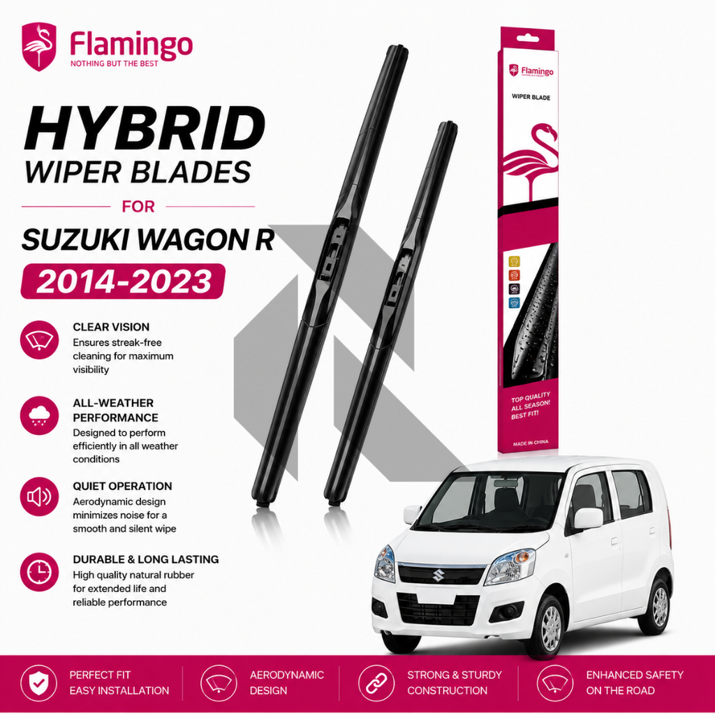 Flamingo Hybrid Wiper Blades for Suzuki Wagon R 2014-2023 – Premium All-Weather Windshield Wipers