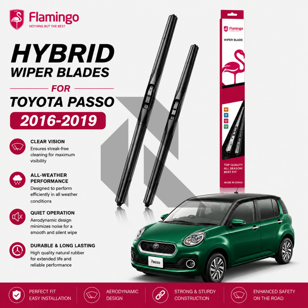 Flamingo Hybrid Wiper Blades for Toyota Passo 2016-2019 – Premium All-Weather Windshield Wipers