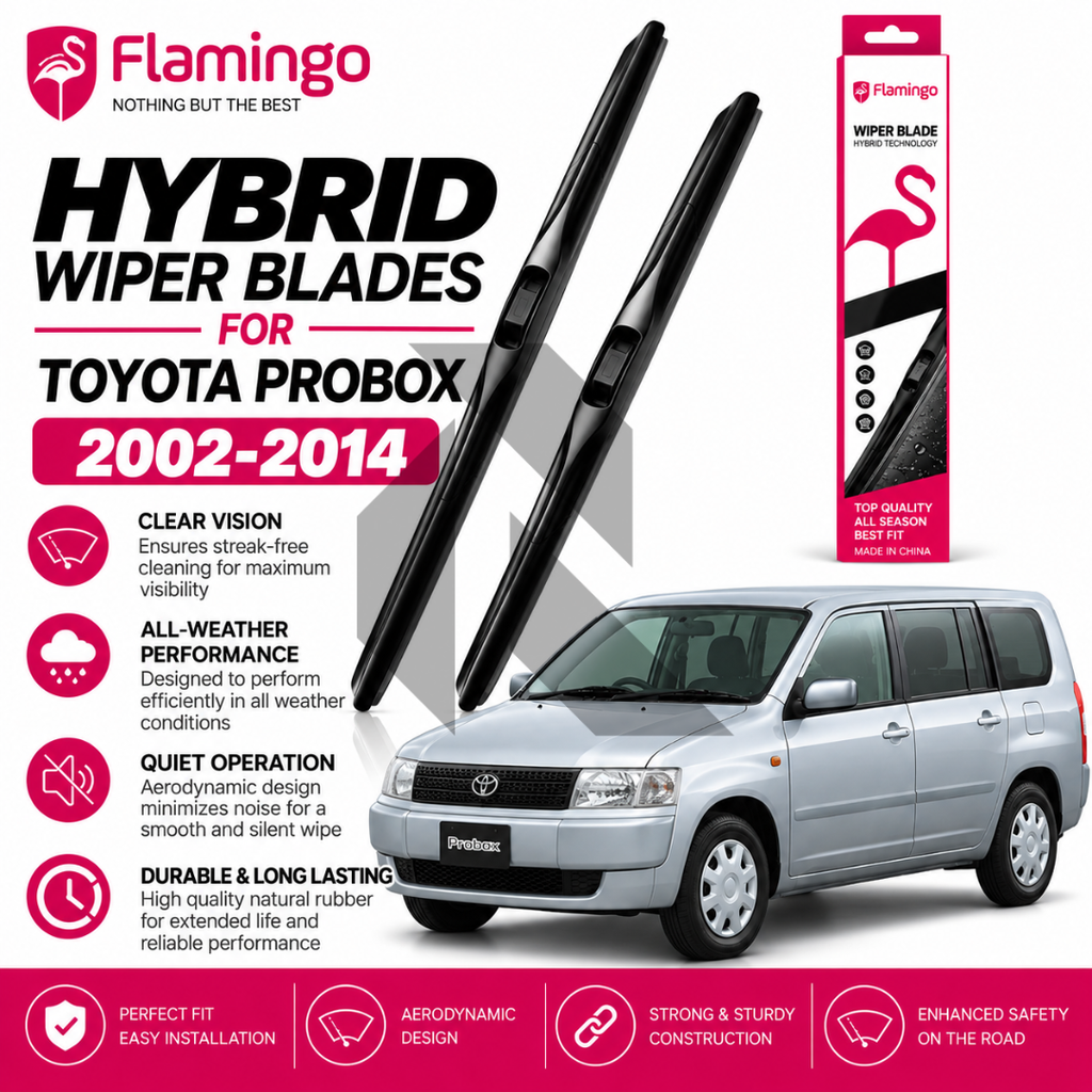 Flamingo Hybrid Wiper Blades for Toyota Probox 2002-2014 – Premium All-Weather Windshield Wipers