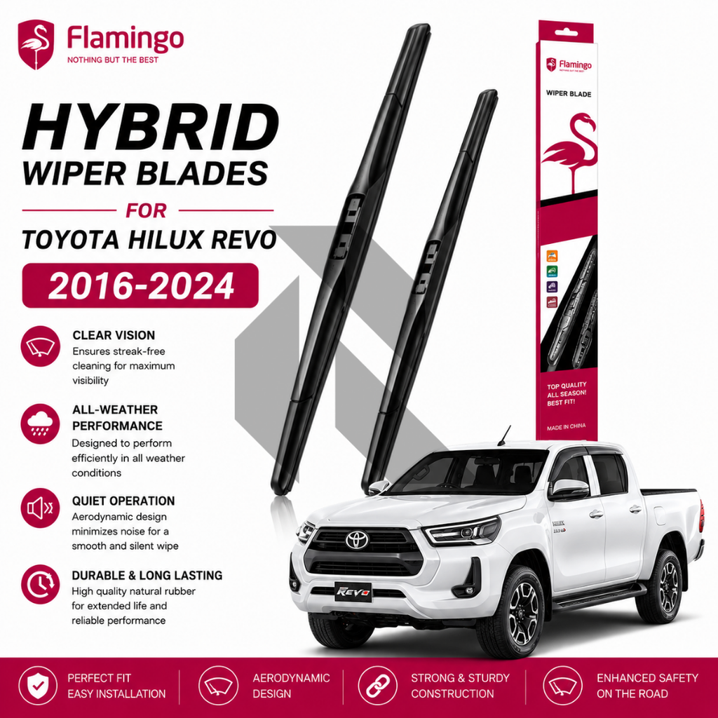 Flamingo Hybrid Wiper Blades for Toyota Hilux Revo 2016-2024 – Premium All-Weather Windshield Wipers