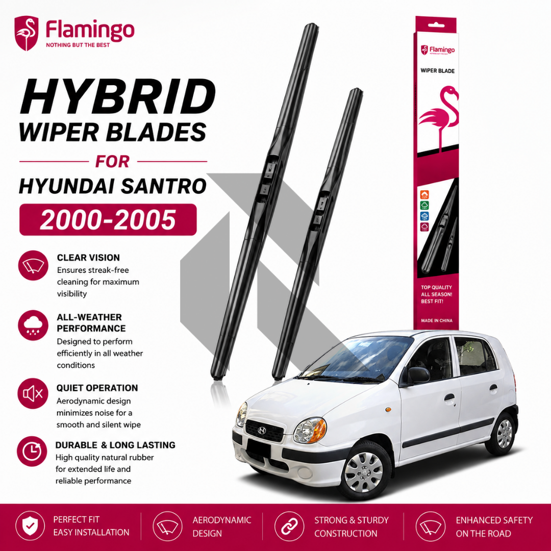 Flamingo Hybrid Wiper Blades for Hyundai Santro 2000-2005 – Premium All-Weather Windshield Wipers