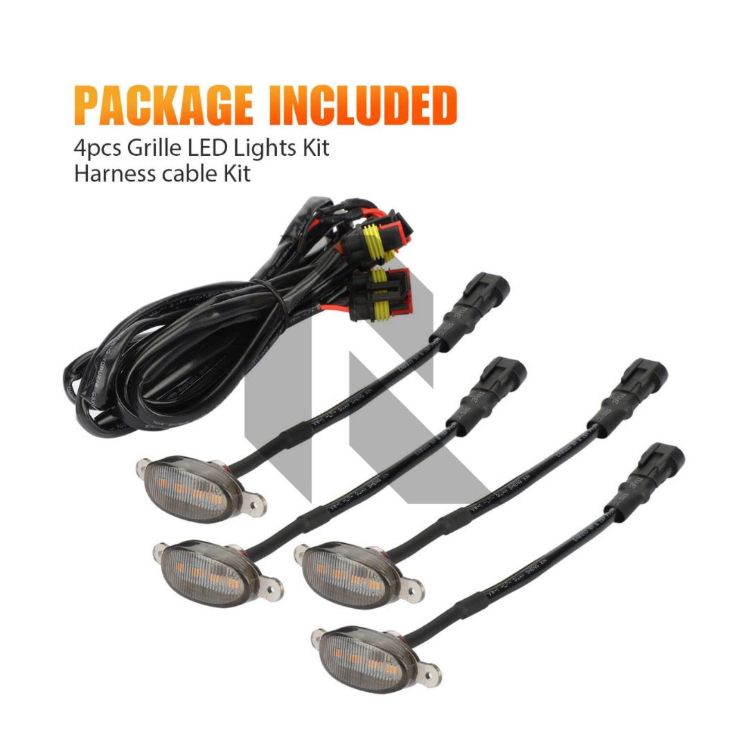 4 Pieces Car Grill LED Lights Daytime Running Lights 12V – Universal Fit for Cars, SUVs & Trucks
