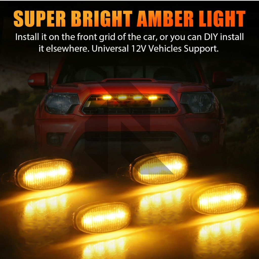 4 Pieces Car Grill LED Lights Daytime Running Lights 12V – Universal Fit for Cars, SUVs & Trucks