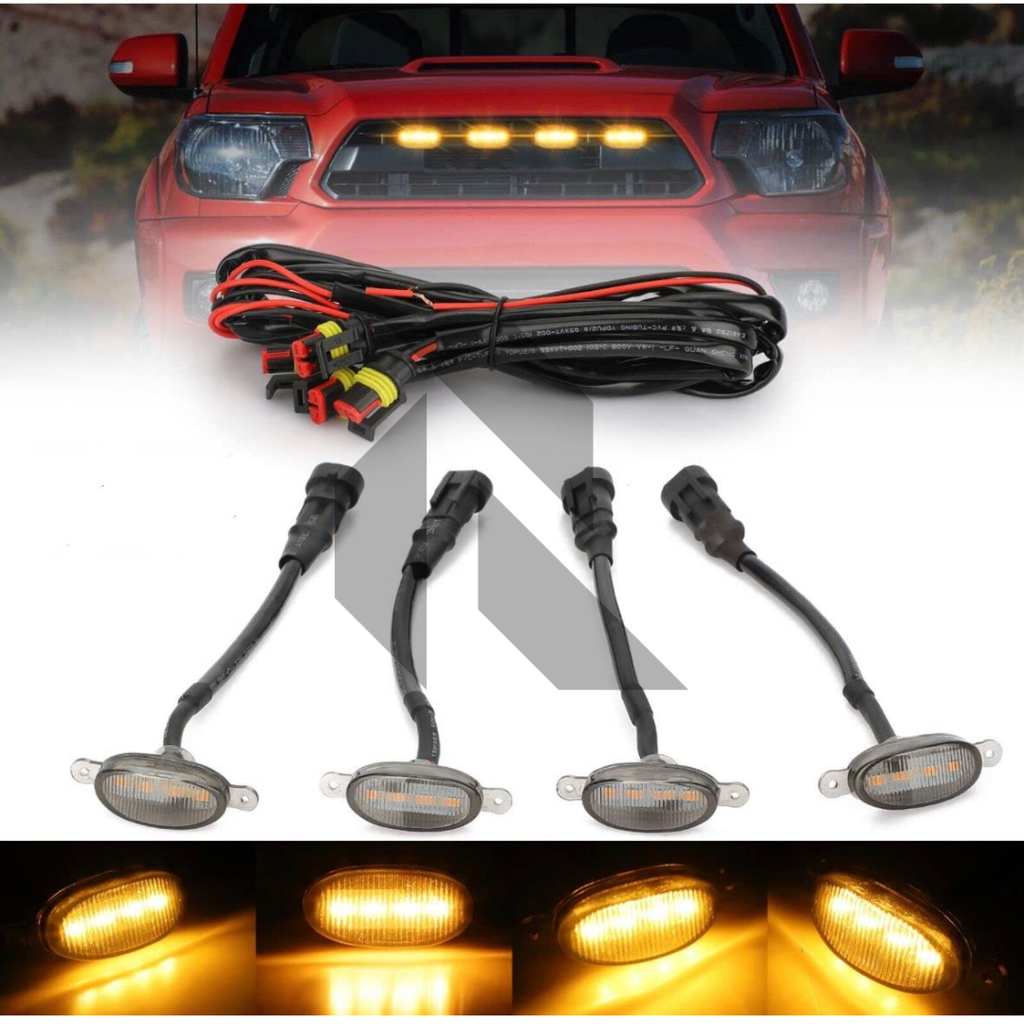 4 Pieces Car Grill LED Lights Daytime Running Lights 12V – Universal Fit for Cars, SUVs & Trucks