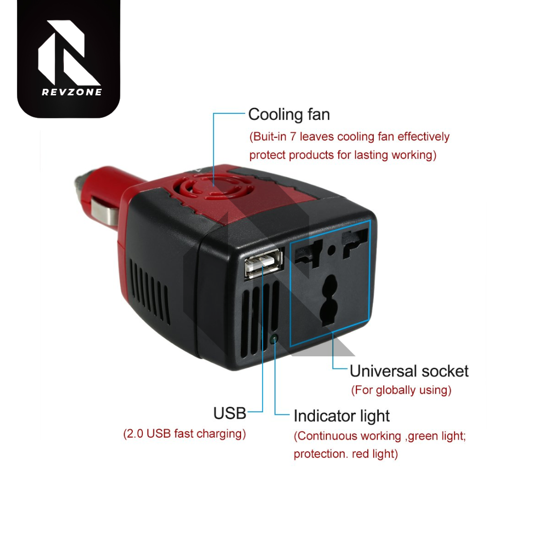 150W DC 12V to AC 220V Car Power Inverter – Auto Voltage Converter Cigarette Lighter Adapter