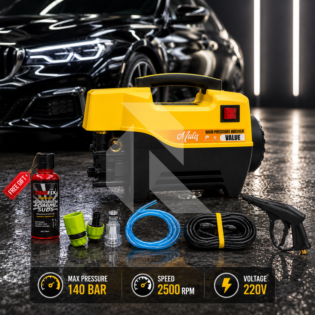 Mulis High Pressure Washer 140 Bar – 220V Induction Motor - Free Shampoo