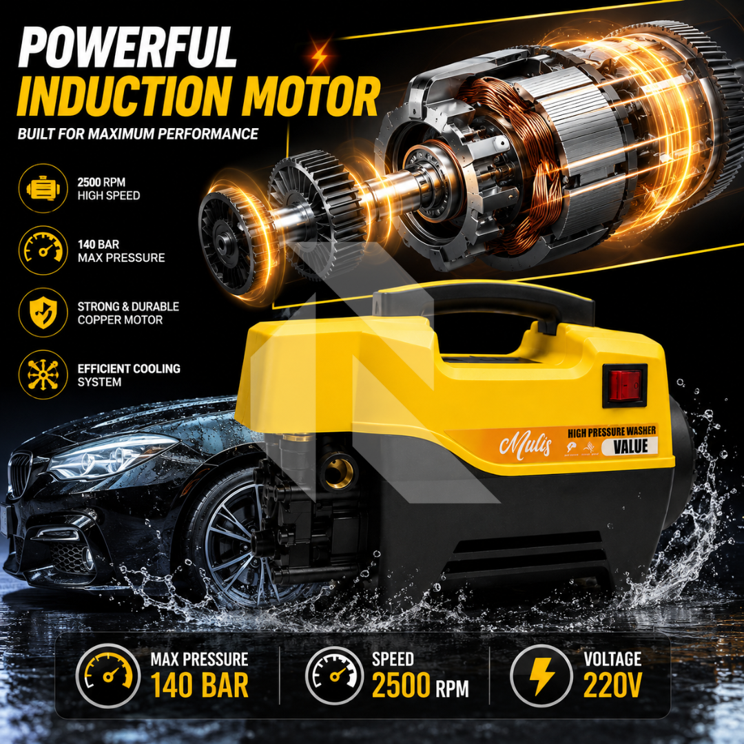 Mulis High Pressure Washer 140 Bar – 220V Induction Motor - Free Shampoo