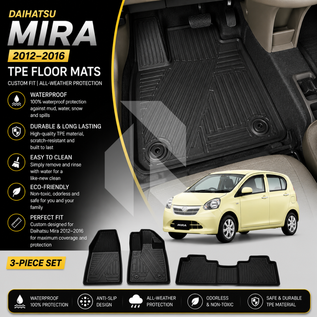 Daihatsu Mira 2012-2016 TPE Floor Mats – Waterproof & Custom Fit All-Weather Car Mats