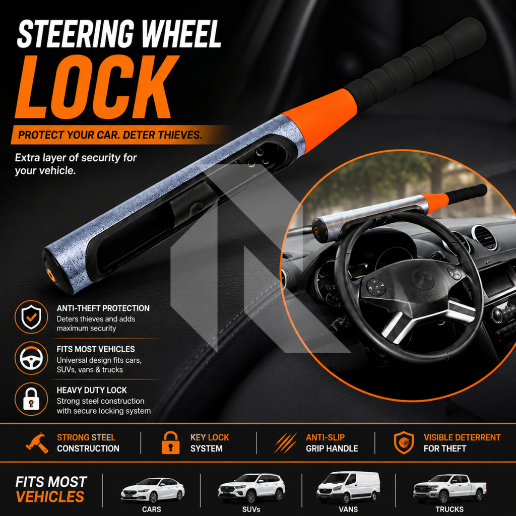 Heavy Duty Baseball Bat Style Steering Wheel Lock – Universal Anti-Theft Car Security Lock