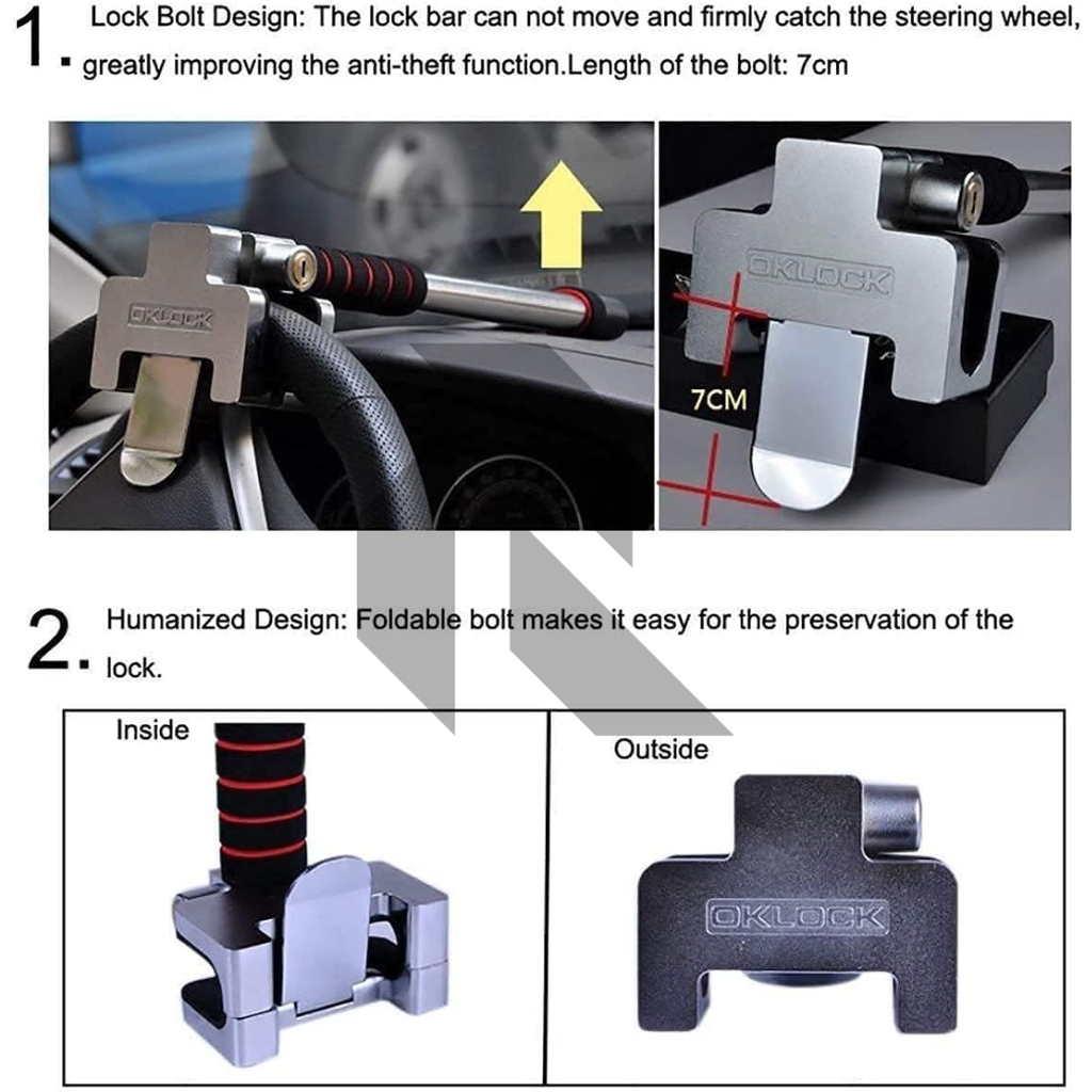Universal Steering Wheel Lock with 2 Keys – Heavy Duty Anti-Theft Car Security Lock