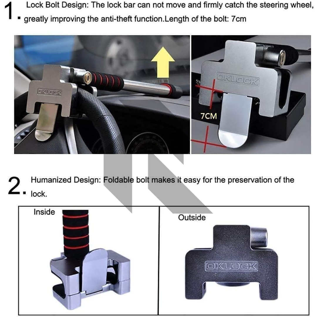 Universal Steering Wheel Lock with 2 Keys – Heavy Duty Anti-Theft Car Security Lock