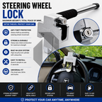 Universal Steering Wheel Lock with 2 Keys – Heavy Duty Anti-Theft Car Security Lock