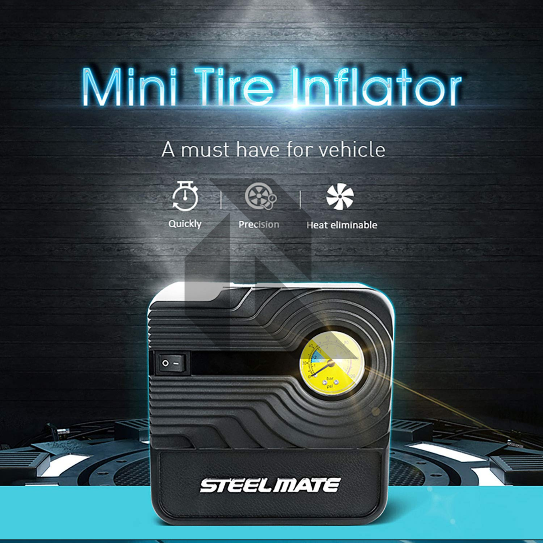 Steelmate P03 12V DC Portable Air Compressor Pump – LED Tire Inflator for Cars & Bikes