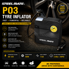 Steelmate P03 12V DC Portable Air Compressor Pump – LED Tire Inflator for Cars & Bikes
