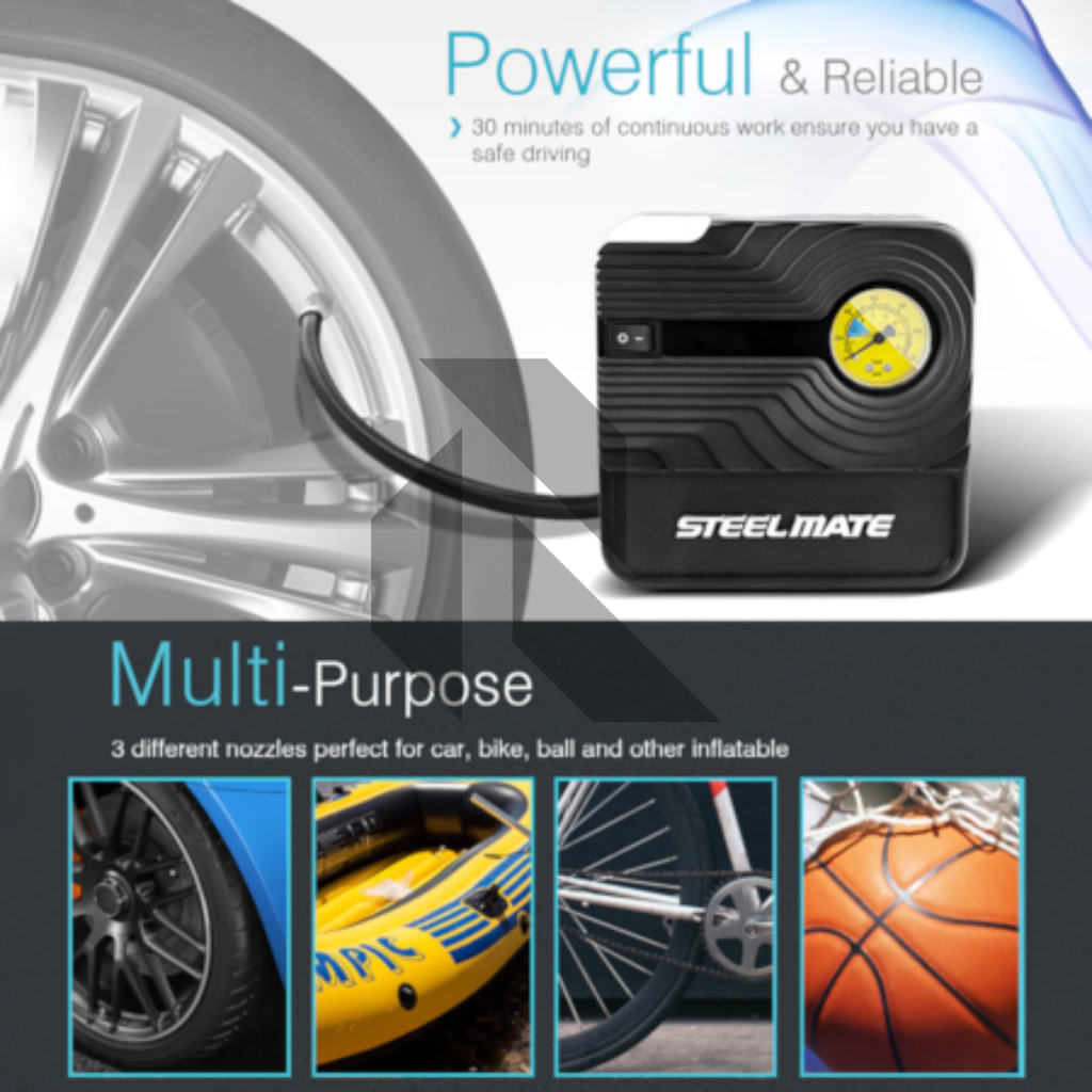 Steelmate P03 12V DC Portable Air Compressor Pump – LED Tire Inflator for Cars & Bikes