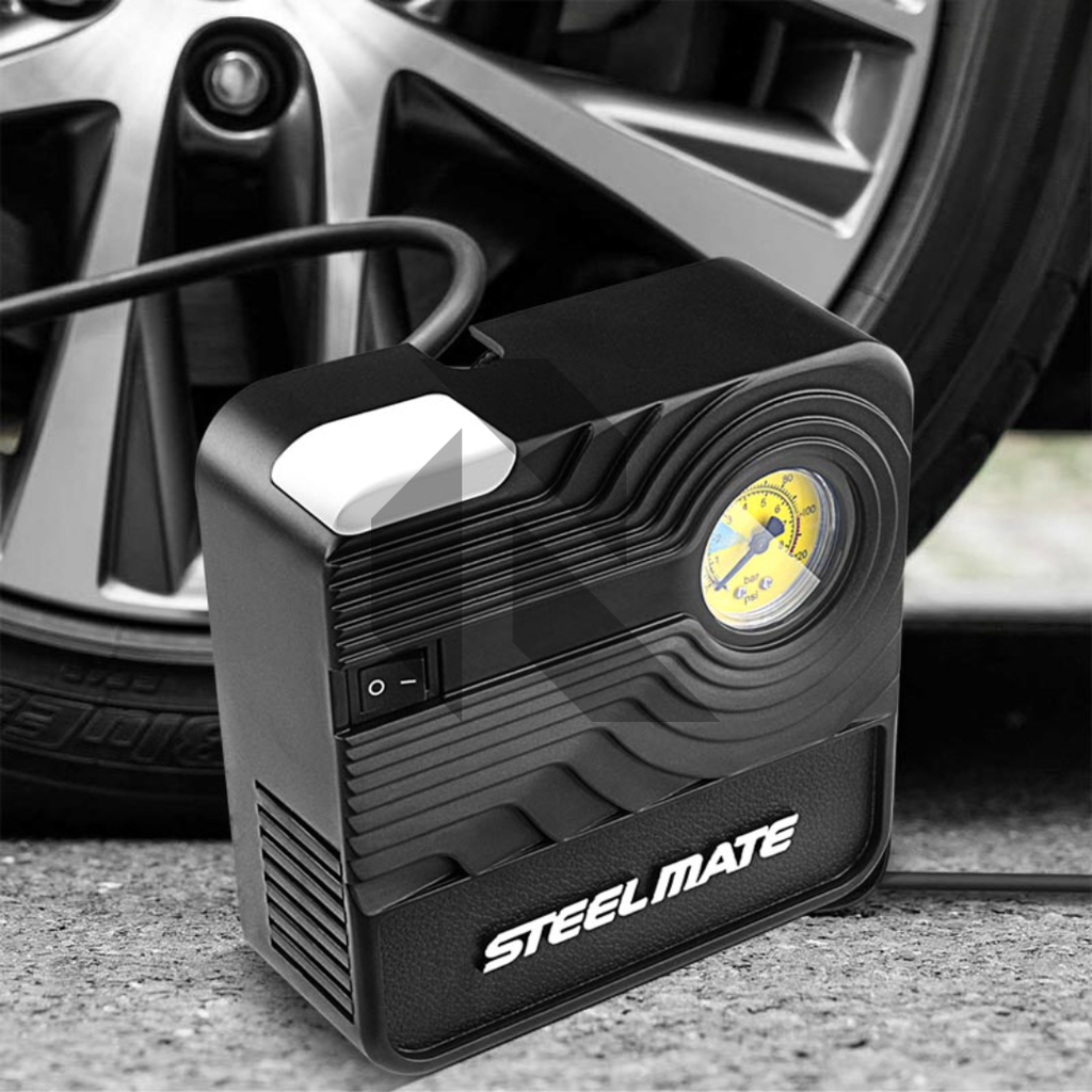 Steelmate P03 12V DC Portable Air Compressor Pump – LED Tire Inflator for Cars & Bikes