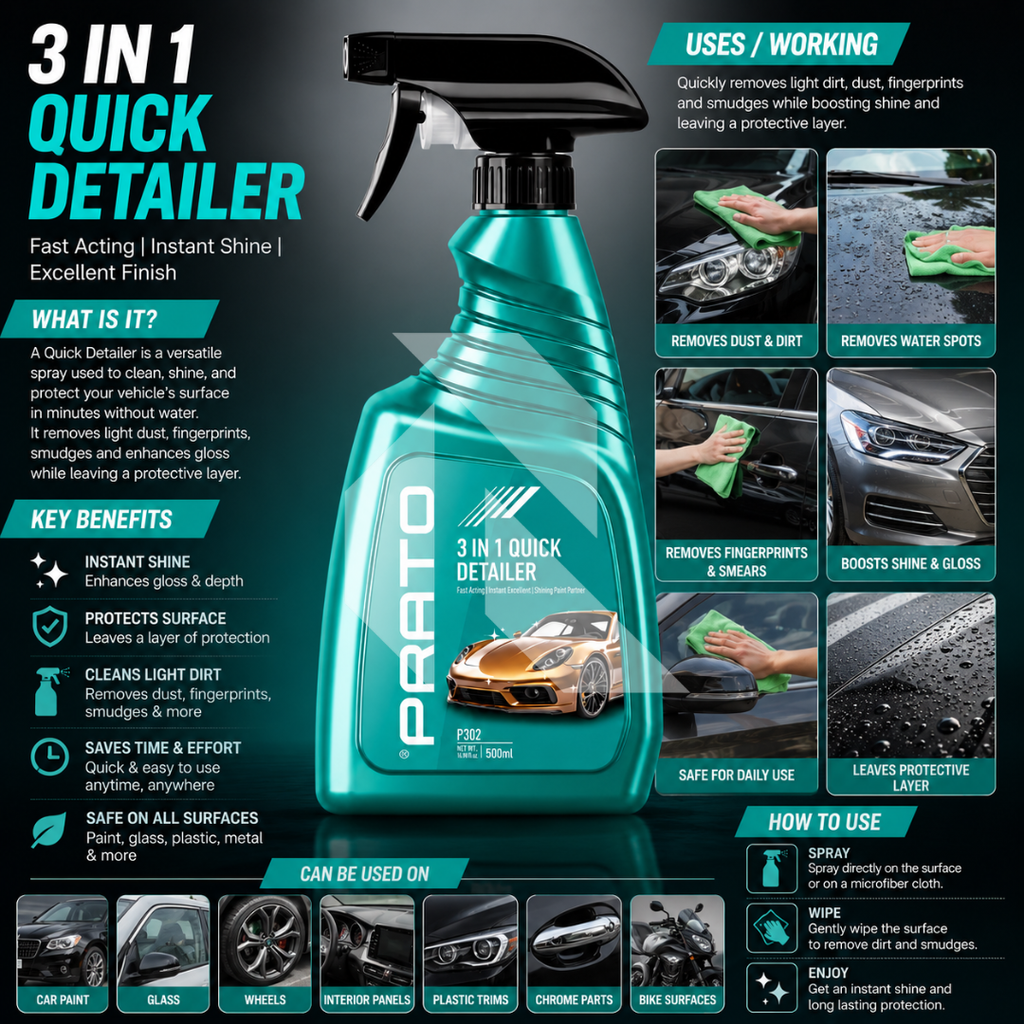 PRATO 3 in 1 Quick Detailer 500ML – Instant Shine, Cleaner & Paint Protection Spray