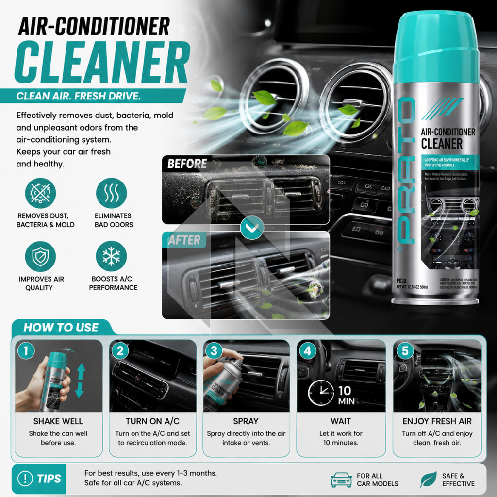 PRATO Air Conditioner Cleaner 500ML – Car AC Vent & Air Conditioning Cleaning Foam