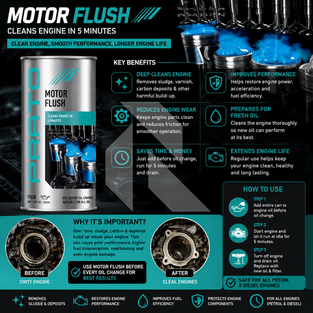 PRATO Motor Flush 443ML – Engine Cleaning Treatment Before Oil Change