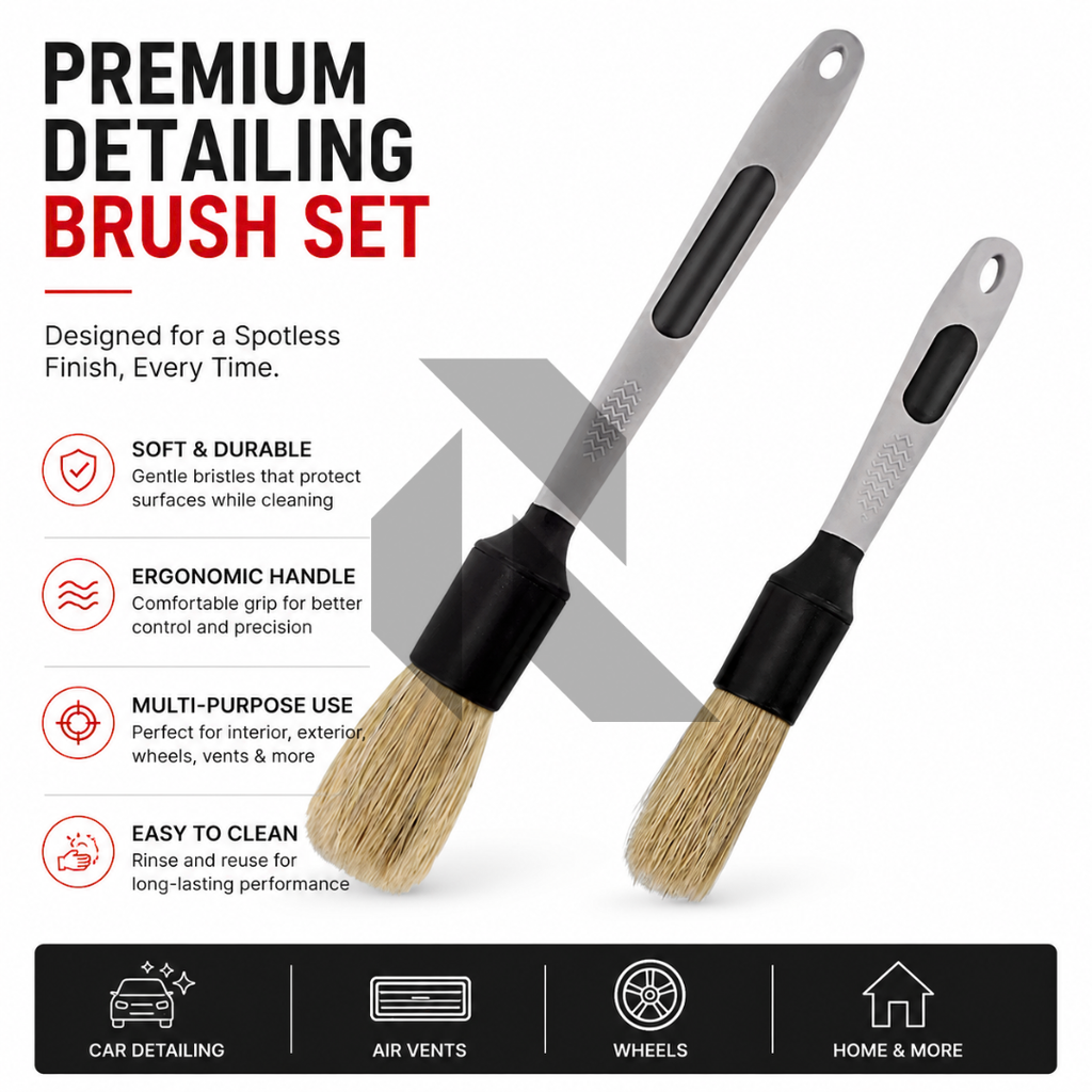 Premium Car Detailing Brush Pack of 2 – Soft Bristle Cleaning Brushes