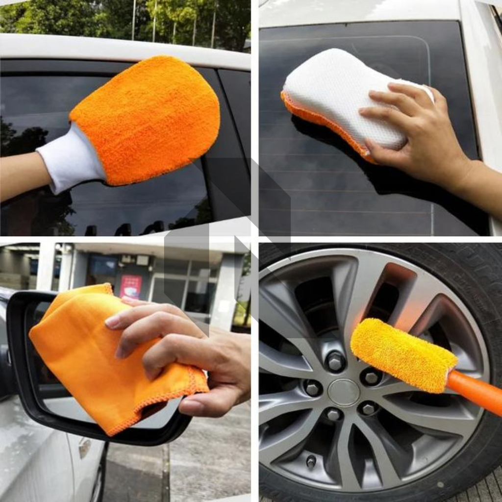 Pro User 9PC Microfibre Car Cleaning Kit – Car Wash, Wheel Brush, Cleaning Cloths, Wash Glove & Polishing Pad