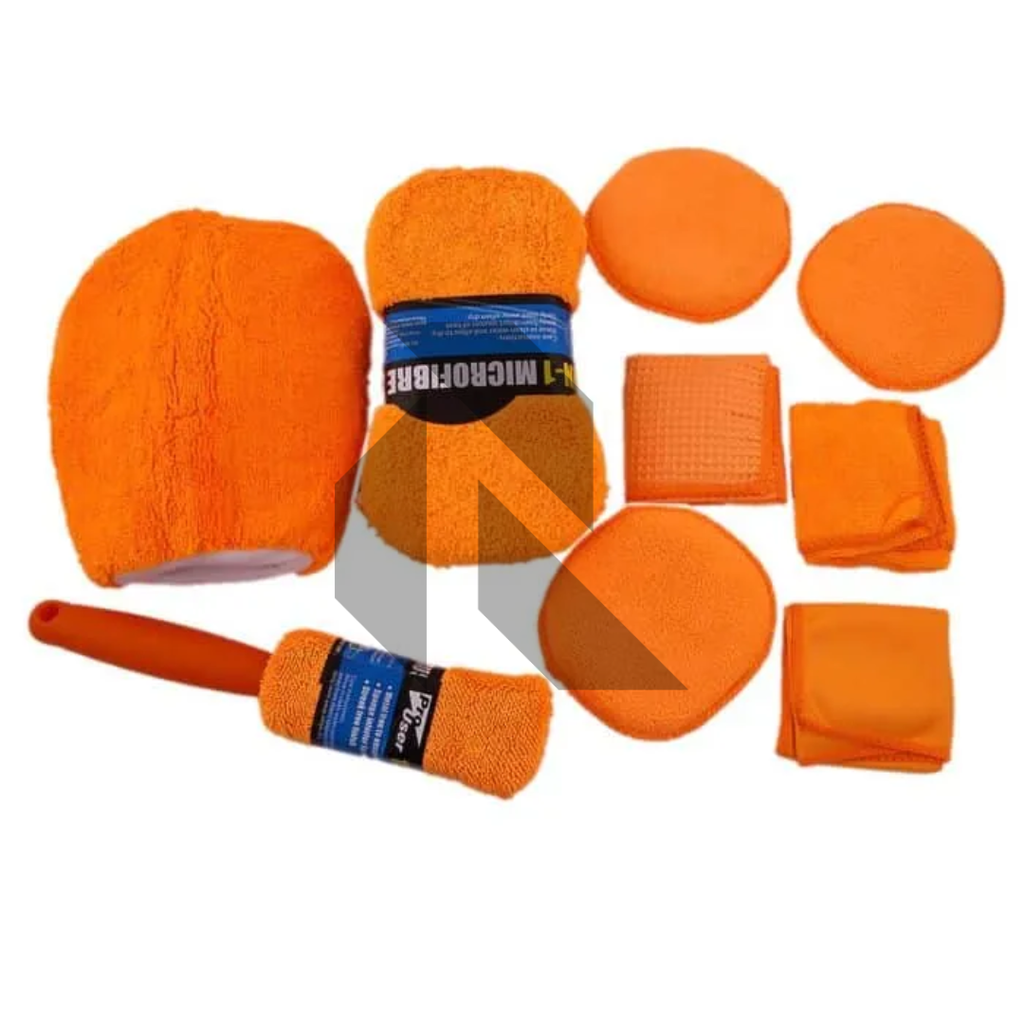 Pro User 9PC Microfibre Car Cleaning Kit – Car Wash, Wheel Brush, Cleaning Cloths, Wash Glove & Polishing Pad