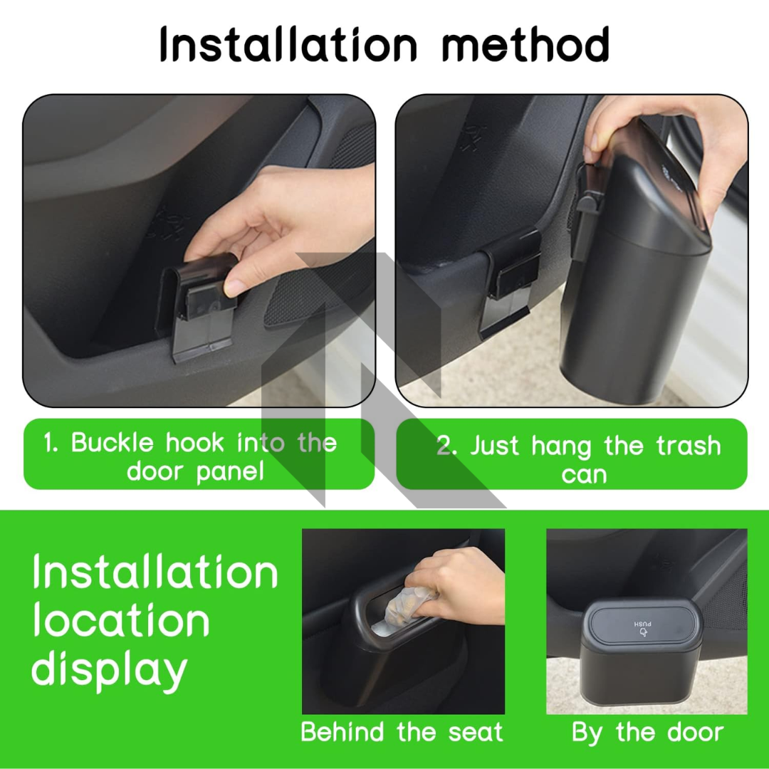 Portable Hanging Mini Car Trash Can with Lid – Compact Car Garbage Bin
