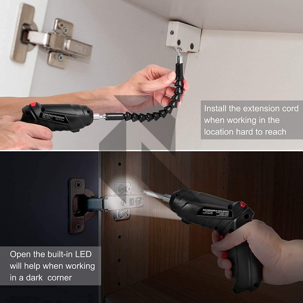 Cordless Electric Screwdriver Set – USB Rechargeable with LED Light & Flexible Shaft