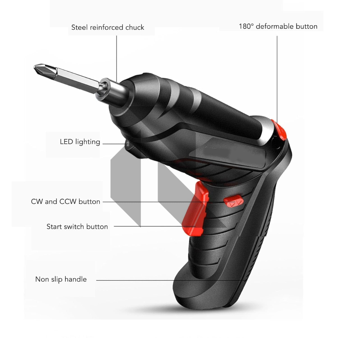 Cordless Electric Screwdriver Set – USB Rechargeable with LED Light & Flexible Shaft