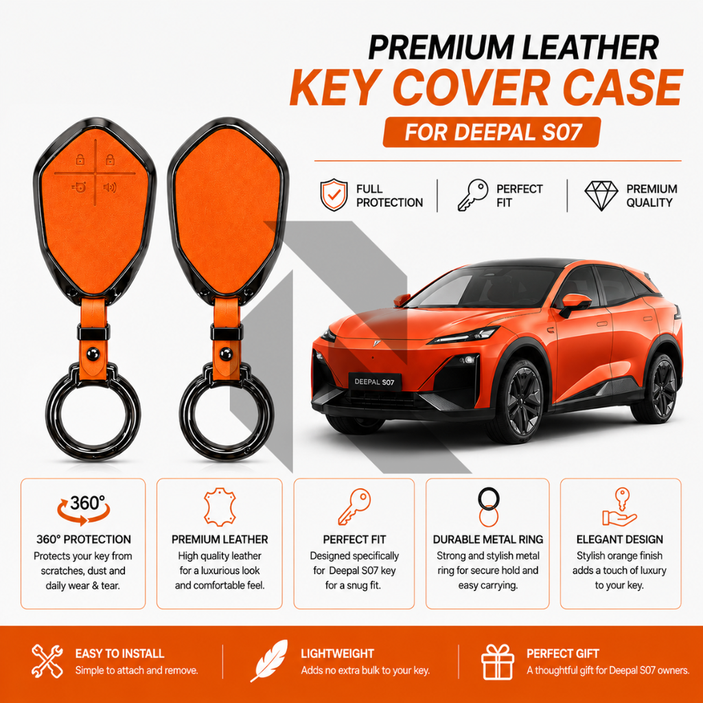 Premium Leather Key Cover for Deepal S07 – Orange Protective Key Case