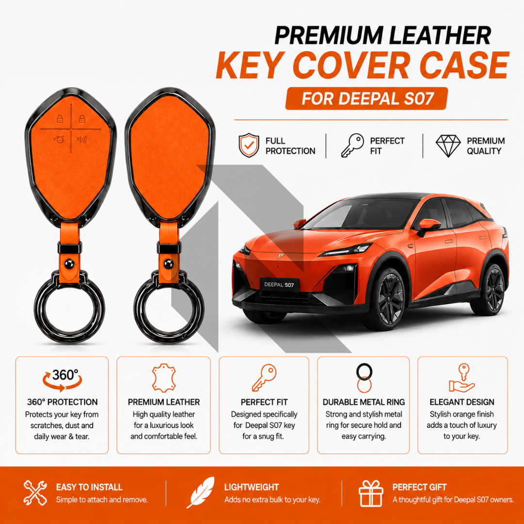 Premium Leather Key Cover for Deepal S07 – Orange Protective Key Case