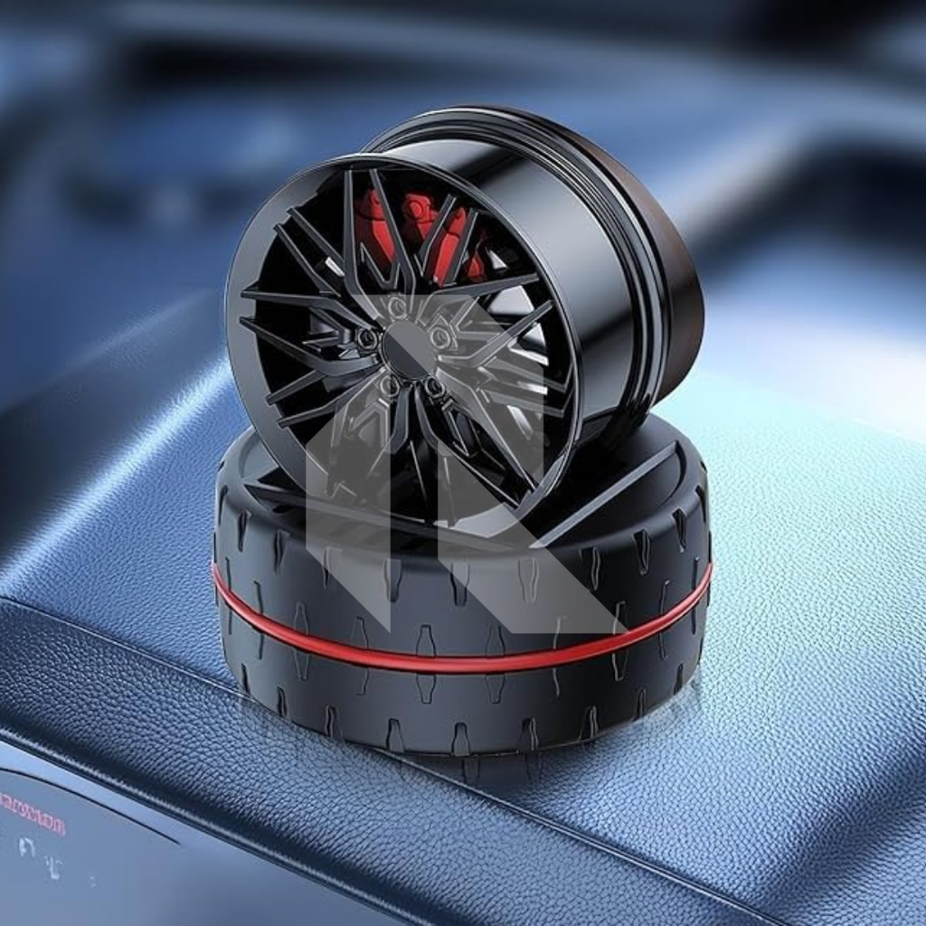 Solar Car Air Freshener Diffuser with Solar Rotation Wheel Hub Shape – Dashboard Car Perfume