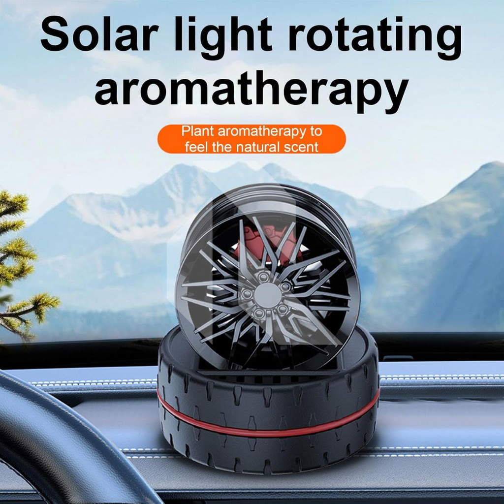 Solar Car Air Freshener Diffuser with Solar Rotation Wheel Hub Shape – Dashboard Car Perfume