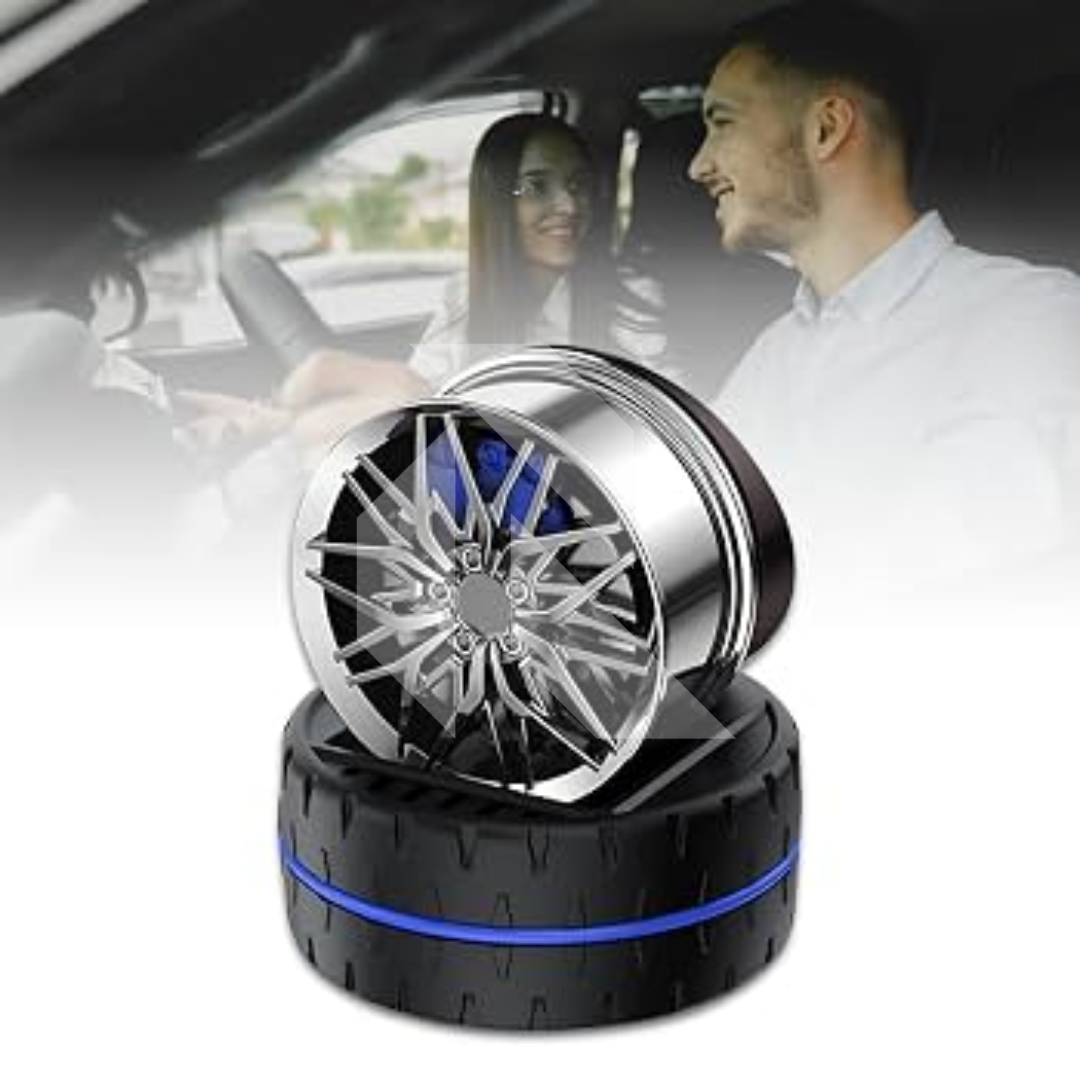 Solar Car Air Freshener Diffuser with Solar Rotation Wheel Hub Shape – Dashboard Car Perfume