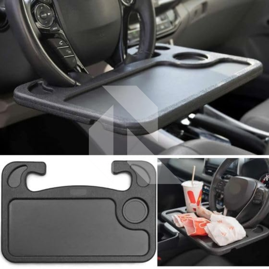 Car Steering Wheel Desk Tray – Multipurpose Laptop Table, Food Tray & Drink Holder for Travel