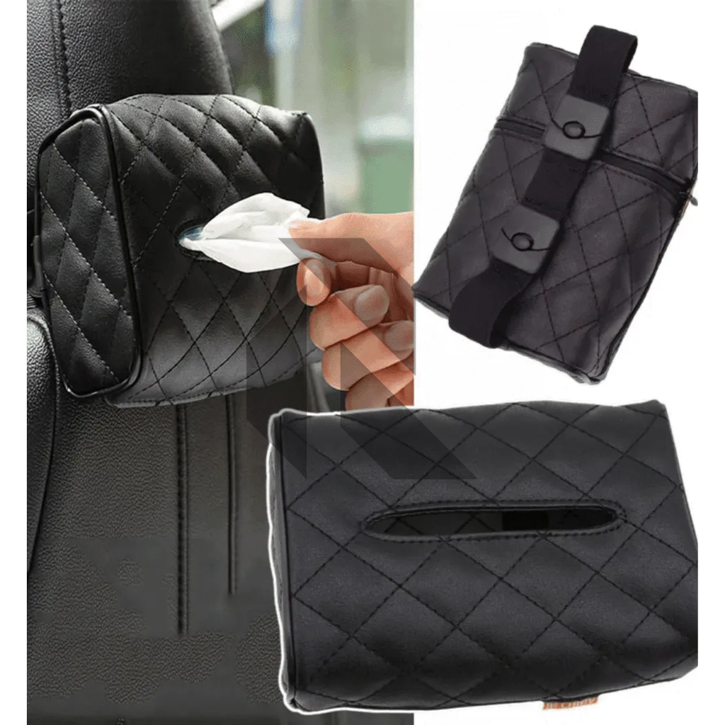 Premium Leather Car Tissue Holder – Universal Sun Visor & Back Seat Organizer