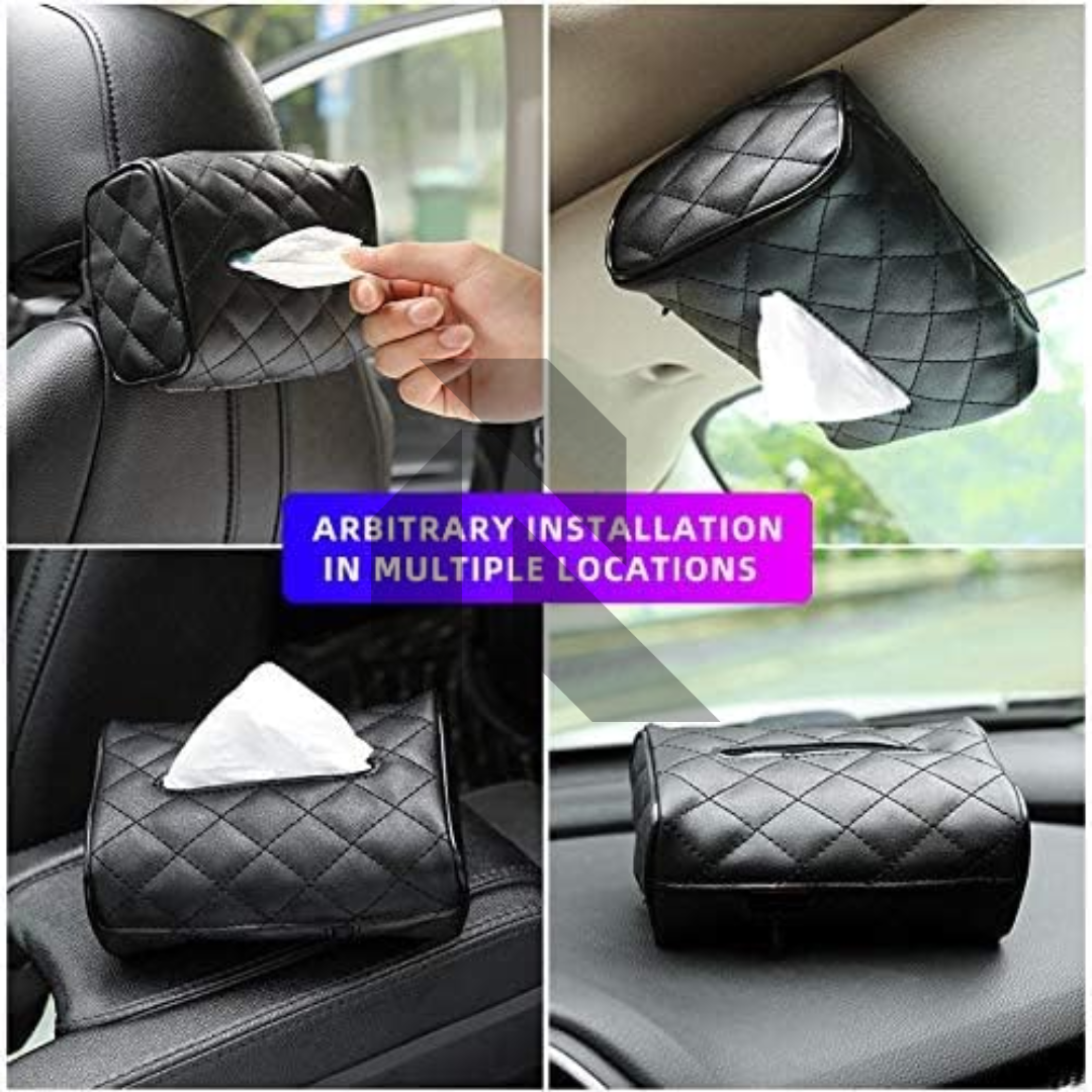 Premium Leather Car Tissue Holder – Universal Sun Visor & Back Seat Organizer