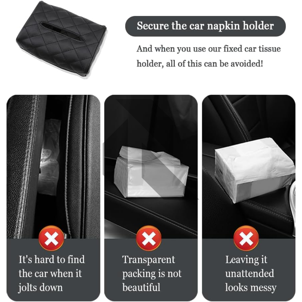 Premium Leather Car Tissue Holder – Universal Sun Visor & Back Seat Organizer