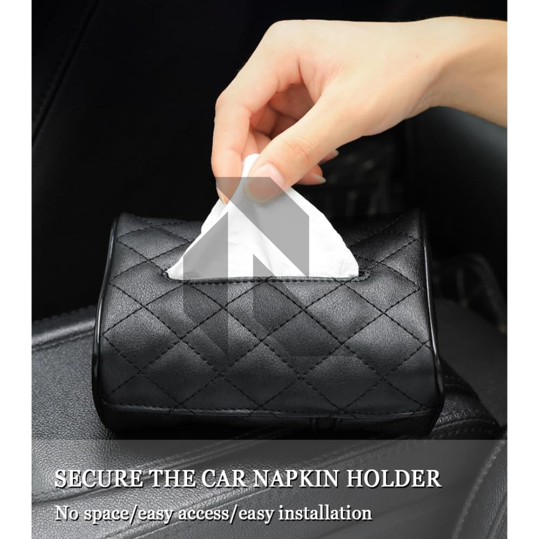 Premium Leather Car Tissue Holder – Universal Sun Visor & Back Seat Organizer