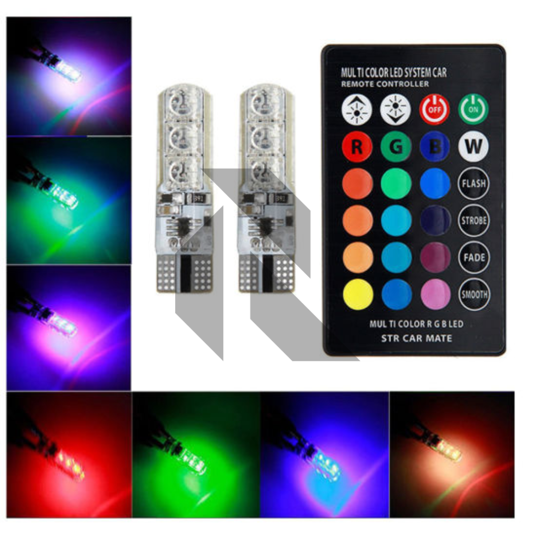 T10 Car Parking Light Multi RGB LED Bulb with Remote