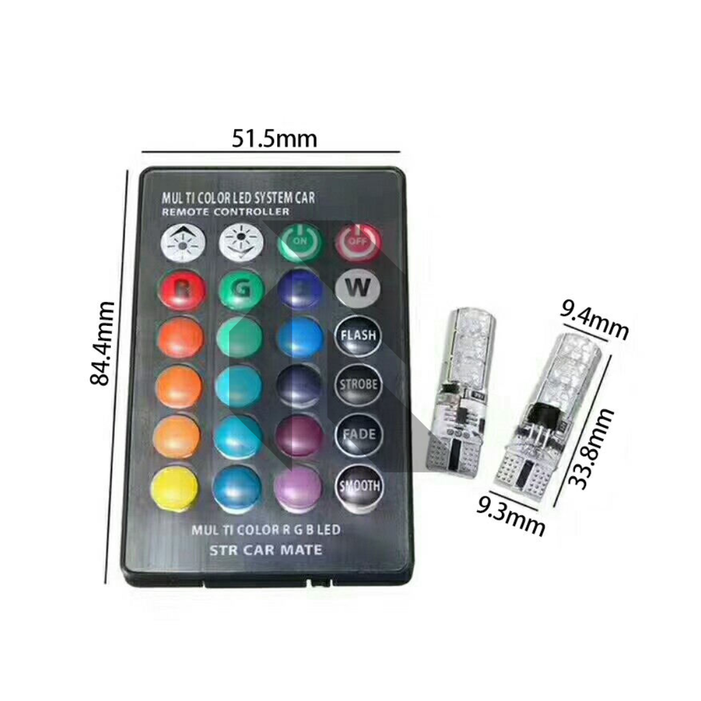 T10 Car Parking Light Multi RGB LED Bulb with Remote