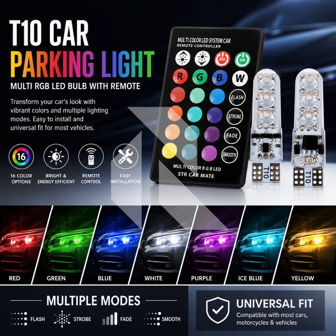 T10 Car Parking Light Multi RGB LED Bulb with Remote Main image