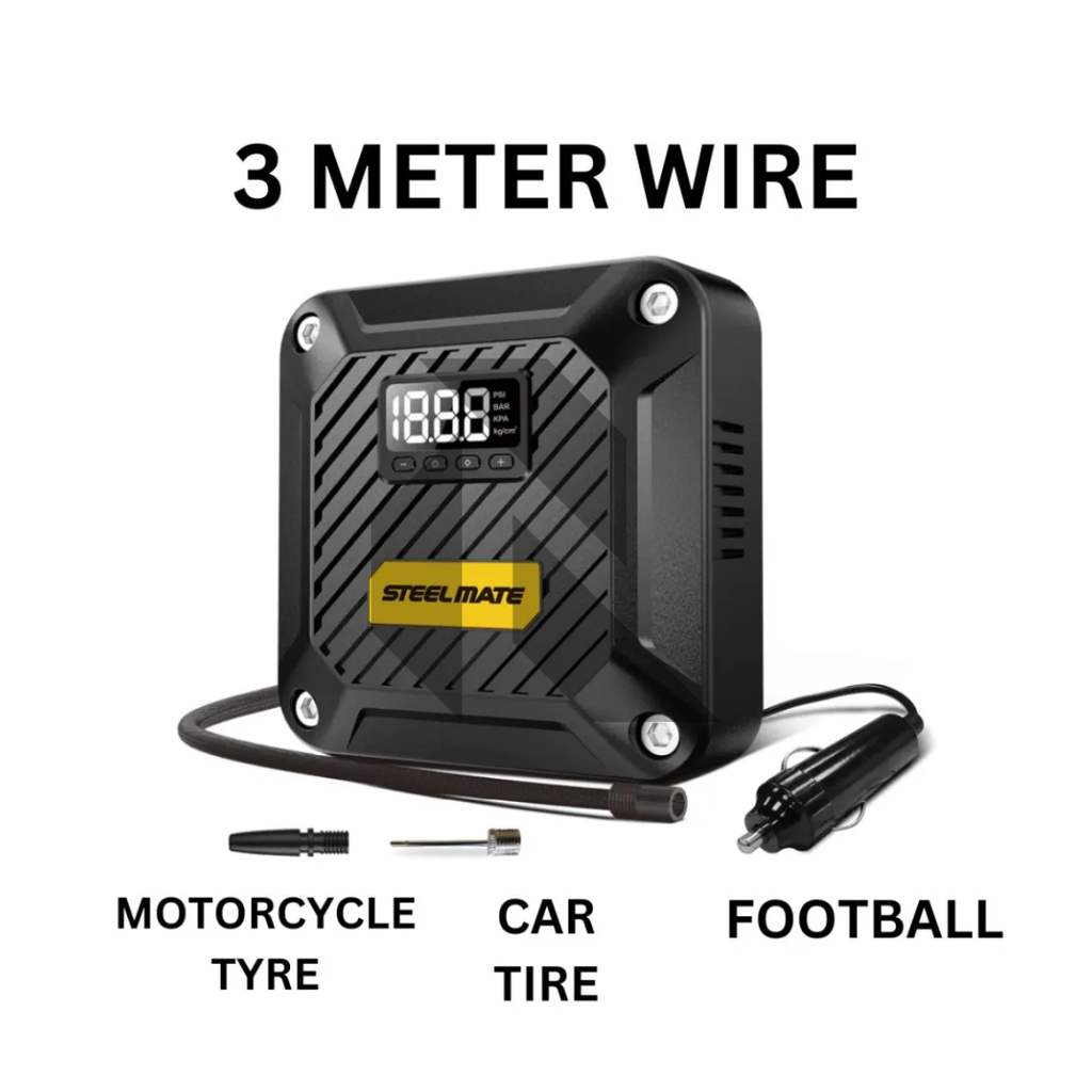 STEELMATE T5 Air Compressor Pump 12V DC Digital Tire Inflator with Auto Shut-Off & LED Emergency Light